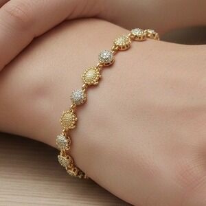 NWOT Gold Plated Sea‎ Turtle Link Bracelet Cubic  Pave Beach Jewelry 7.5in